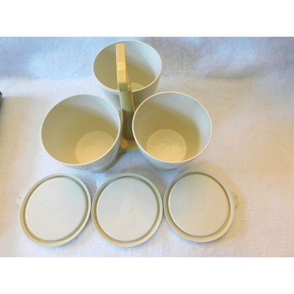 Vintage Tupperware Almond 757-3 Condiment Caddy Server W/ 3 Lids 733-1 - Picture 5 of 8